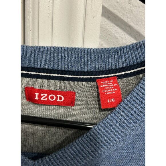Izod Mens Blue V Neck Sweater Cotton Lightweight Casual Knit Pullover Sz Large - Picture 5 of 9